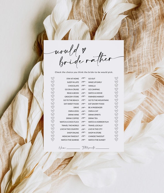 Would She Rather Bridal Shower Game | Who Knows The Bride Best | Newlywed Game | Bridal Shower Game Printable | Editable Template | A1
