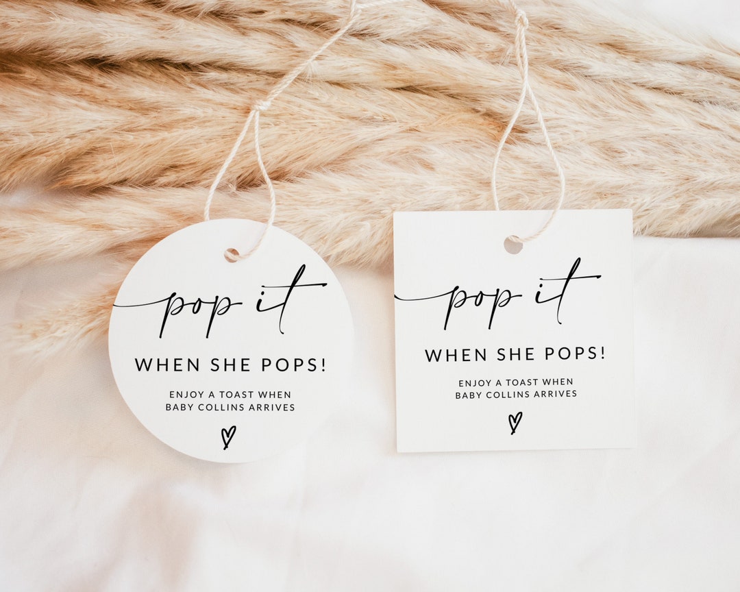 Baby Shower Game Champagne Favor Tag Pop It When She Pops Etsy