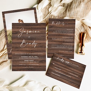 Ensemble d'invitation de mariage rustique | Suite minimaliste de faire-part de mariage de grange de pays | Carte de détails de la ferme | Carte RSVP | Modèle de mariage, C1