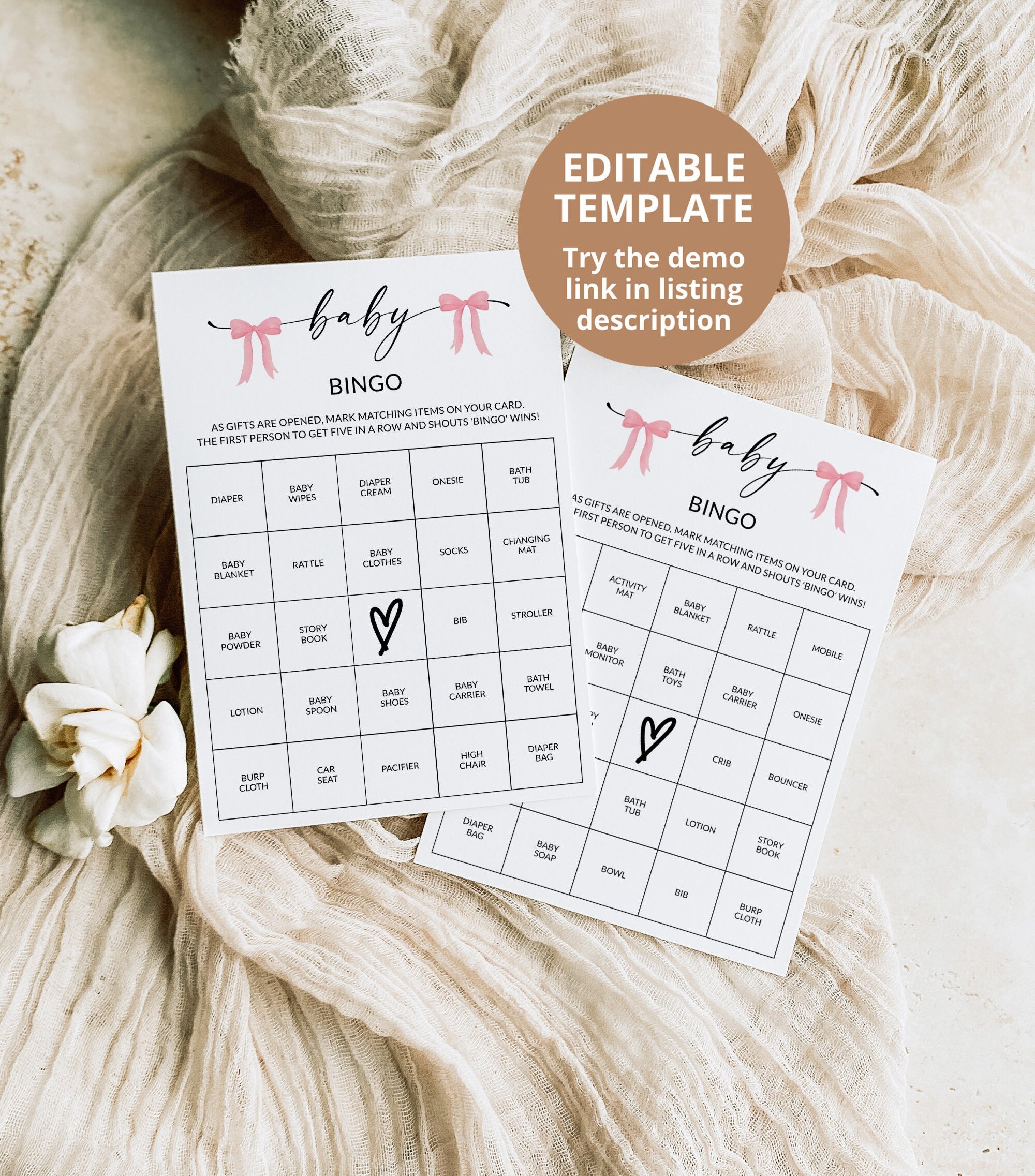 Baby Shower Bingo | 60 Prefilled Baby Bingo Cards | Baby Shower Game ...