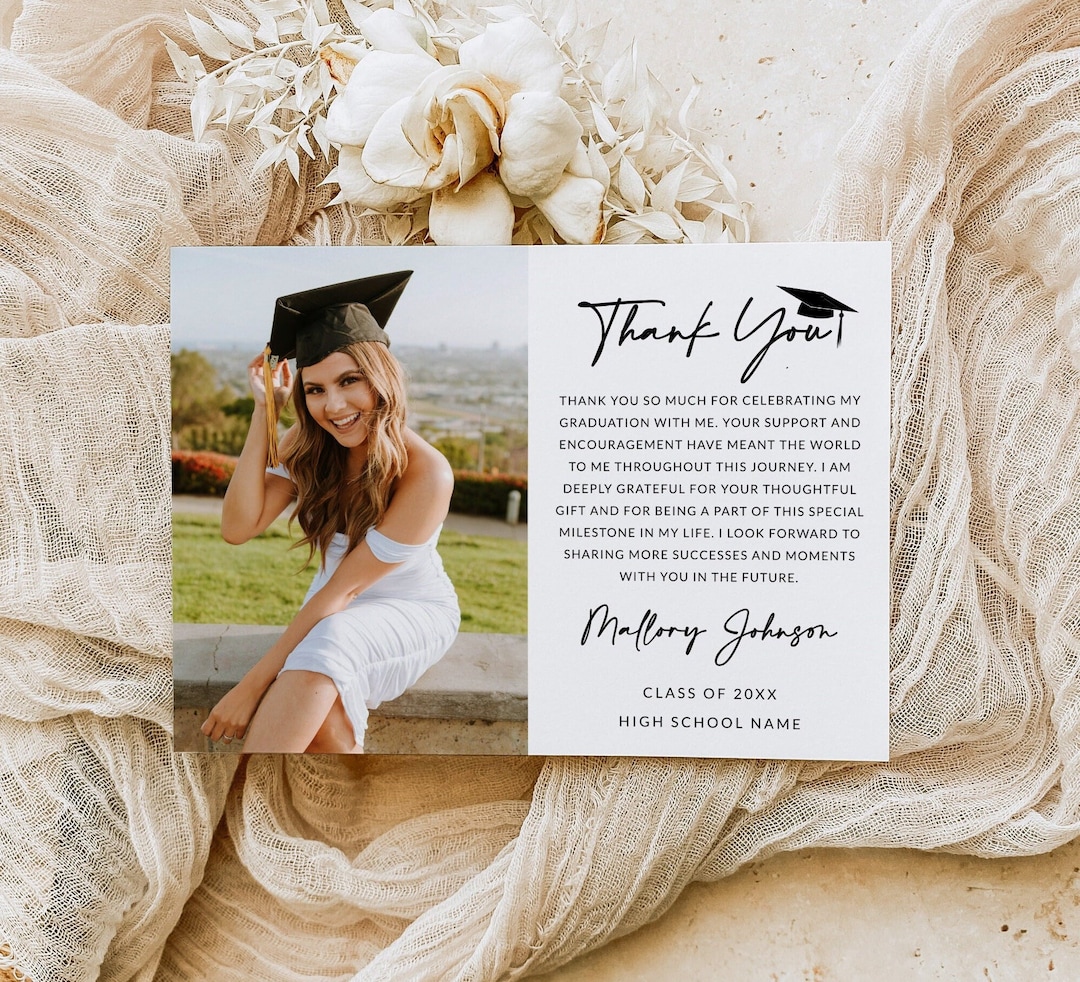 Graduation Thank You Card Template With Photo Grad Thank You
