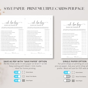 Over or Under Baby Shower Game | Over or Under Game | Over or Under ...