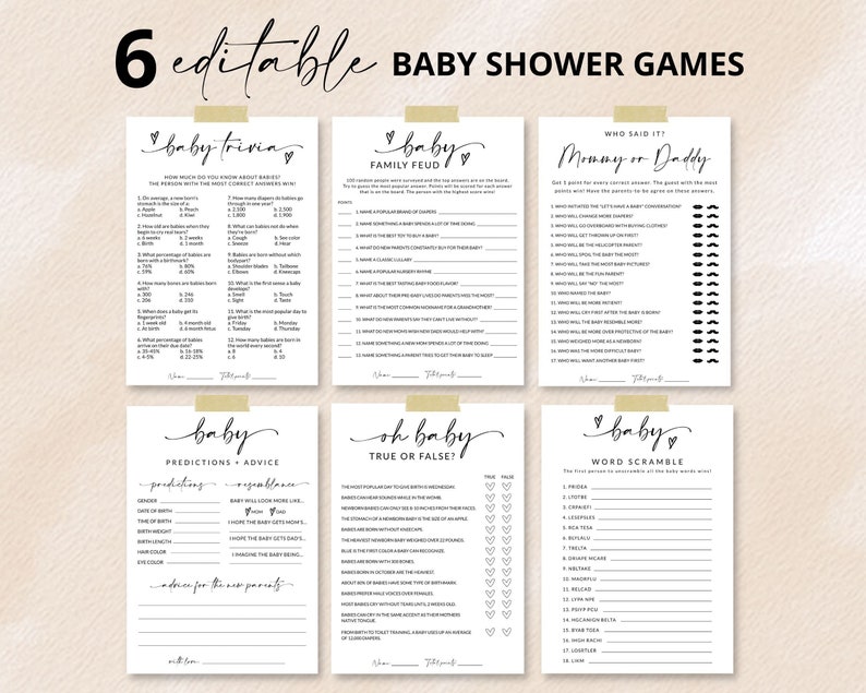 Baby Shower Game Bundle Baby Shower Trivia Baby Family Feud Guess Who Said It Mommy or Daddy Baby Prediction Advice for Parents A1 image 1
