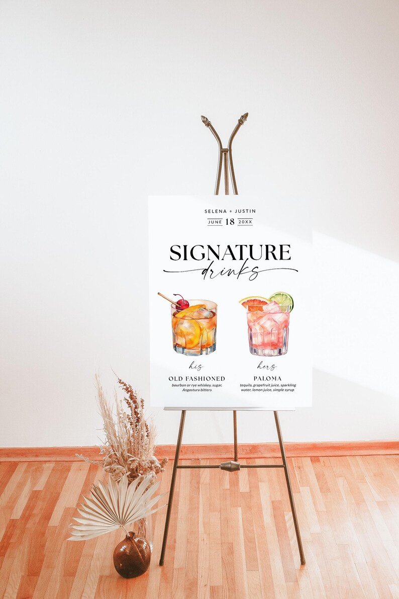Signature Cocktail Sign, Wedding Signature Drink Sign, Wedding Drink ...