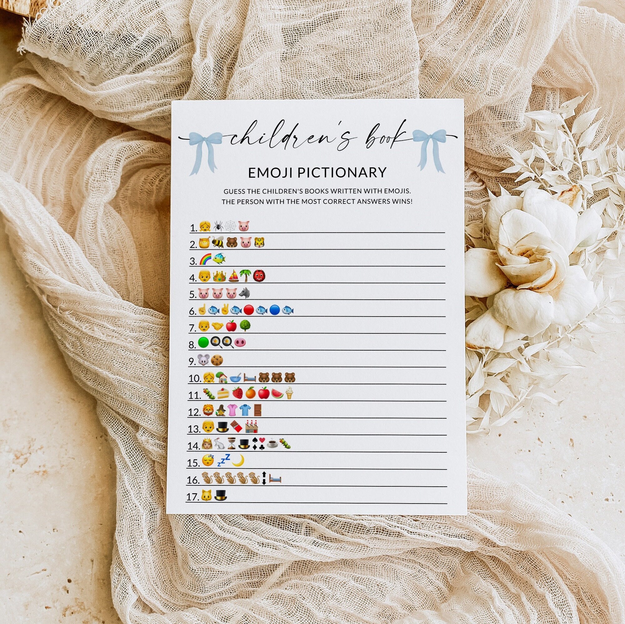 Children's Book Emoji Pictionary Game | Baby Emoji Game | Emoji Baby Shower Game Printable | Baby Book Emoji Game | Editable Template | D2