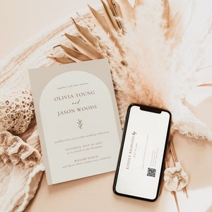 Bundle Wedding Invitation Suite with QR Code Rsvp and Details Card Wedding Invitation Set Minimalist Neutral Editable Template A4 image 6