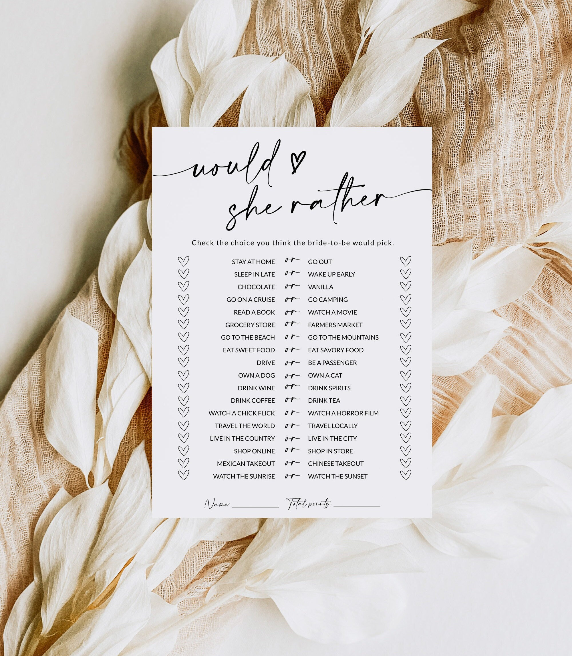 Would She Rather Bridal Shower Game | Would Bride Rather | Who Knows The Bride Best | Would She Rather Card | Editable Template | A1