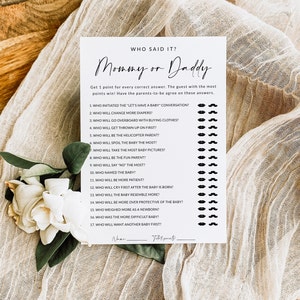 Mommy or Daddy Game Mommy or Daddy Guess Who Game Guess Who Said It Baby Shower Game Minimalist Instant Download A1 image 9