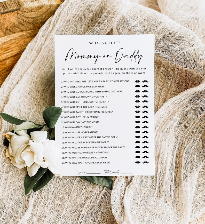 Mommy or Daddy Game Mommy or Daddy Guess Who Game Guess Who Said It Baby Shower Game Minimalist Instant Download A1 image 9