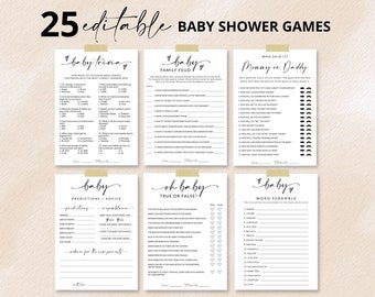 Paquete de juegos para baby shower / Family Feud / Trivial para baby shower / Adivina quién lo vio, mamá o papá / Predicción sobre el bebé / Bingo para baby shower / A1