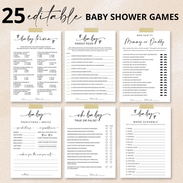 Baby Shower Game Bundle | Family Feud | Baby Shower Trivia | Guess Who Saw It Mommy Or Daddy | Baby Prediction | Baby Shower Bingo | A1