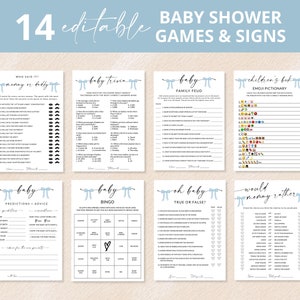 Babyshower-spelbundel | Babyshower spelletjes jongen | Babyfamilievete | Babyshower Trivia | Babybingo | Afdrukbaar | Bewerkbare sjabloon | D2