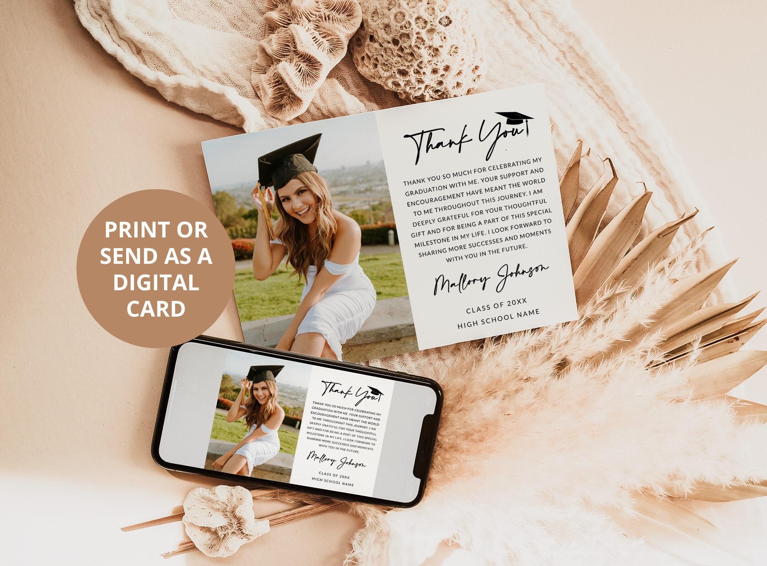 Graduation Thank You Card Template With Photo | Grad Thank You |  Personalized Graduation Card | Graduation Gift | Editable Template | A1 -  Etsy, image size:2439x1801