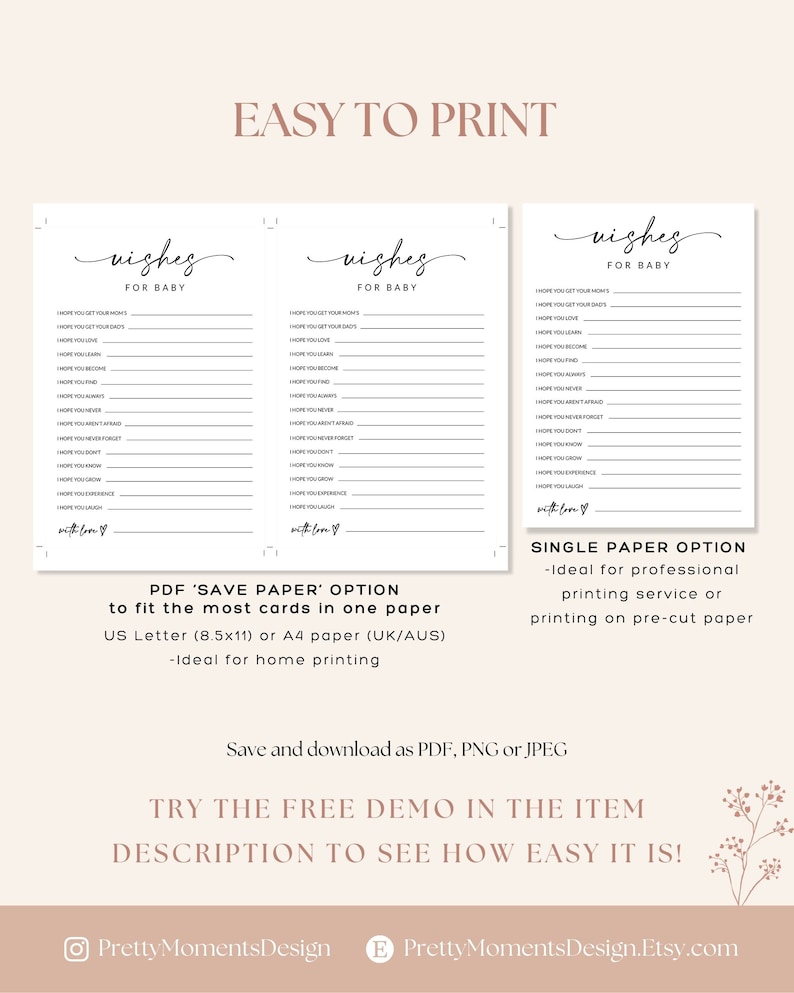 Wishes for Baby Template Wishes for Baby Printable Well - Etsy