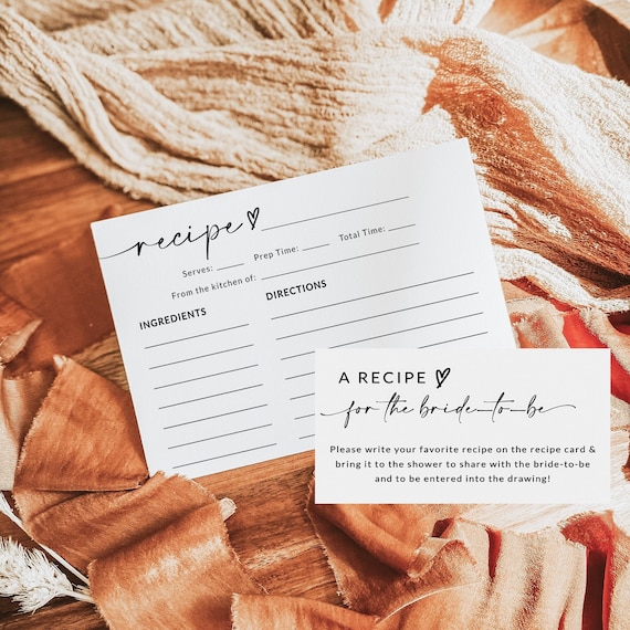 Bridal Shower Recipe Card Template | Bridal Shower Recipe Request Card Insert | Minimalist Bridal Shower Games | Editable Template | A1