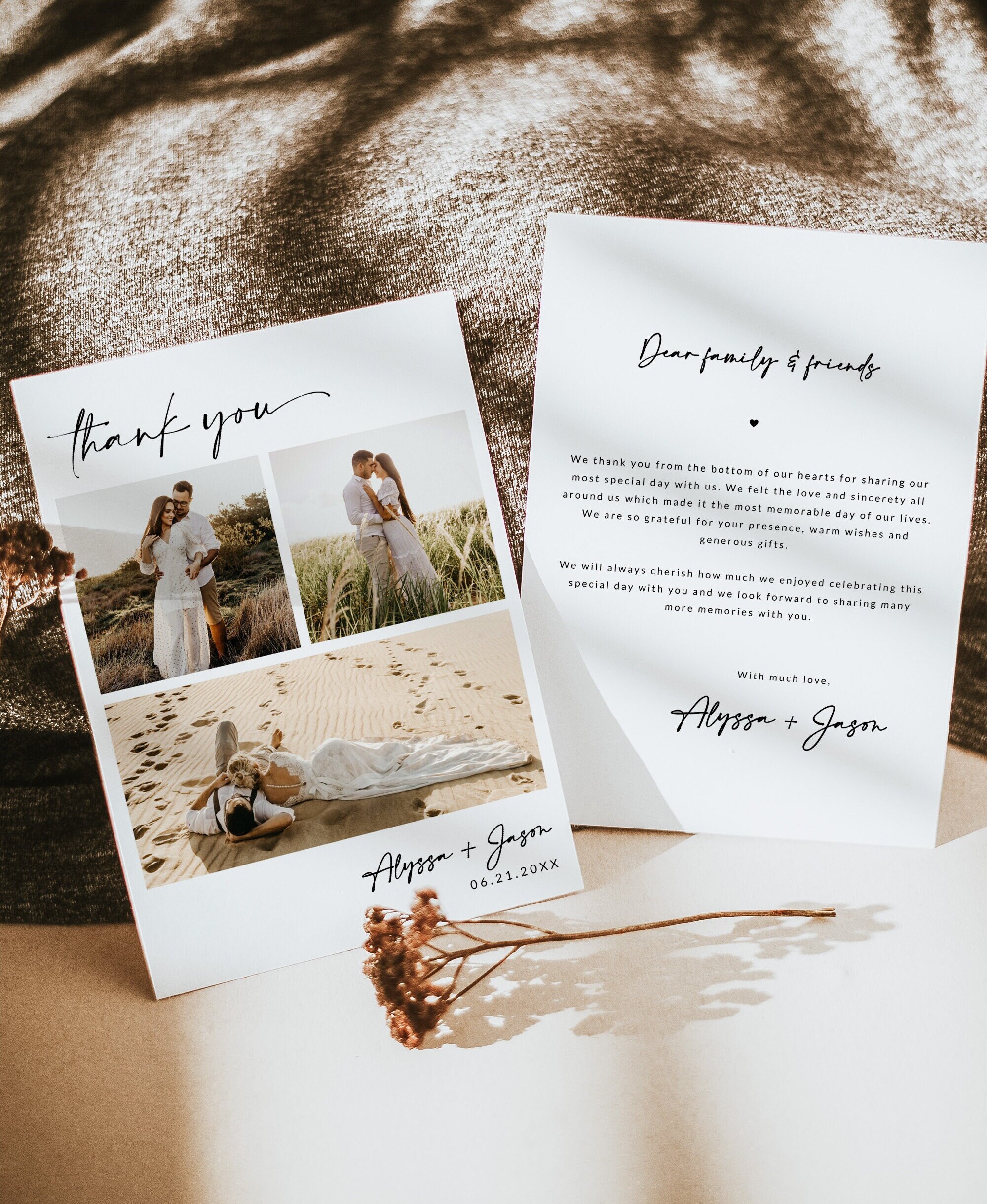 Minimalist Wedding Thank You Card Template With 3 Photos | Wedding ...