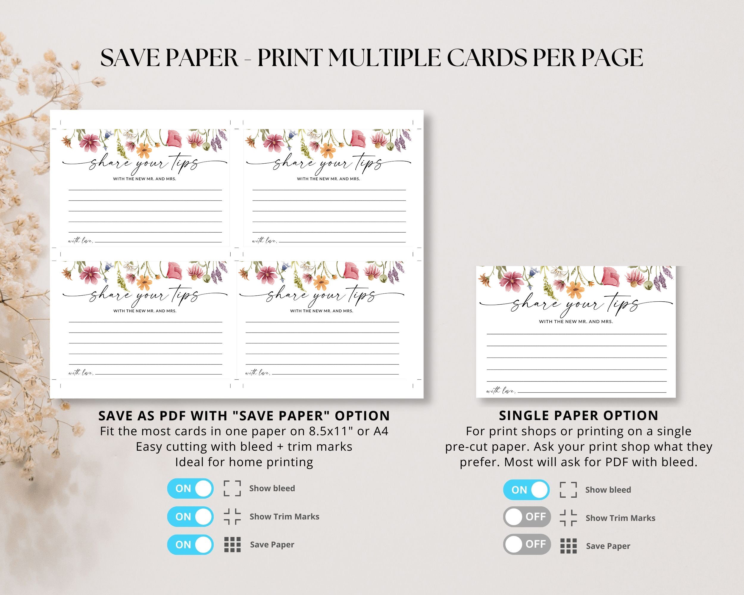 Carte Da Gioco Per Addio Al Nubilato Wildflowers – 25 Pezzi Con Tema Fiori Selvatici, 15x17 Cm