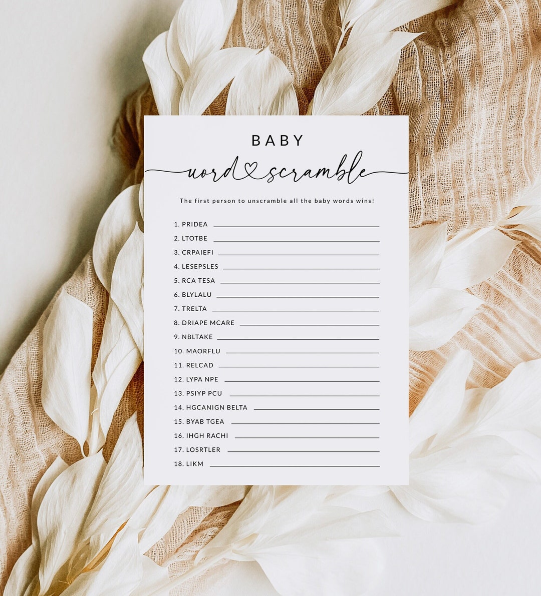 Baby Shower Word Scramble With Answer Key | Baby Shower Games | Baby ...