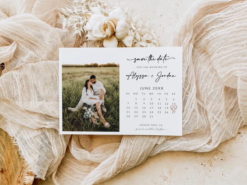 Minimalist Save The Date Calendar Template with Photo Boho Save The Date Digital Download Modern Save The Date Template Editable A1 image 8