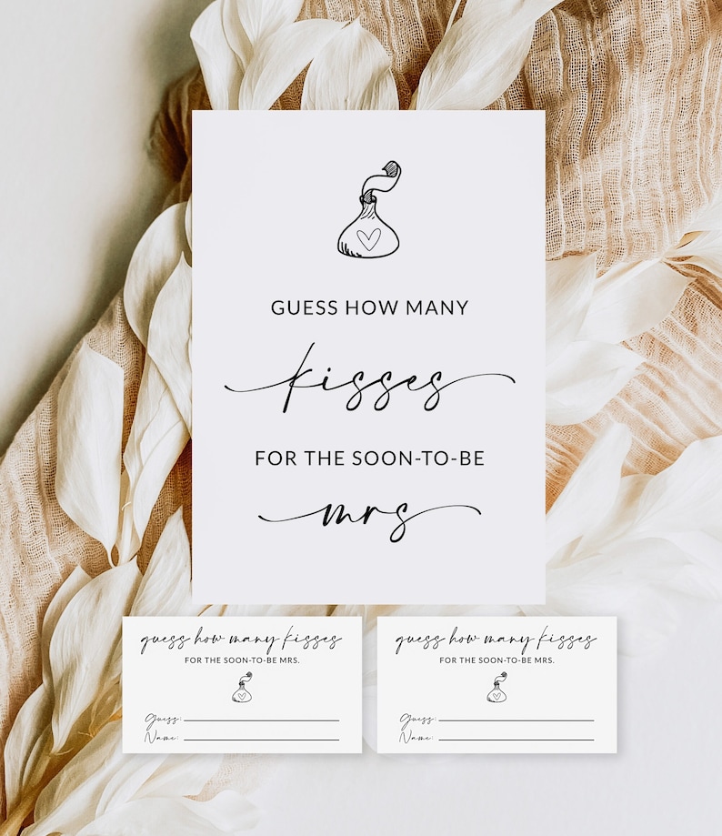 Guess How Many Kisses Bridal Shower Game Soon To Be Mrs Bridal Shower Game Printable Kisses In the Jar Candy Game Template A1 image 3