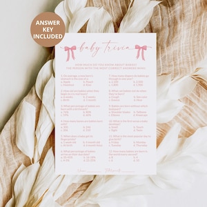 Baby Shower Trivia Pink Bows | Baby Shower Games Printable | Baby ...