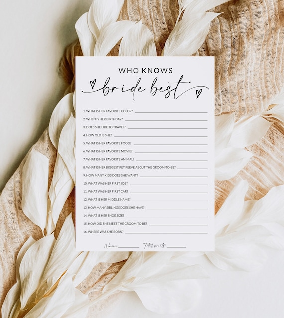 Who Knows The Bride Best | How Well Do You Know The Bride | Bridal Shower Game Printable | Bridal Shower Trivia | Editable Template | A1