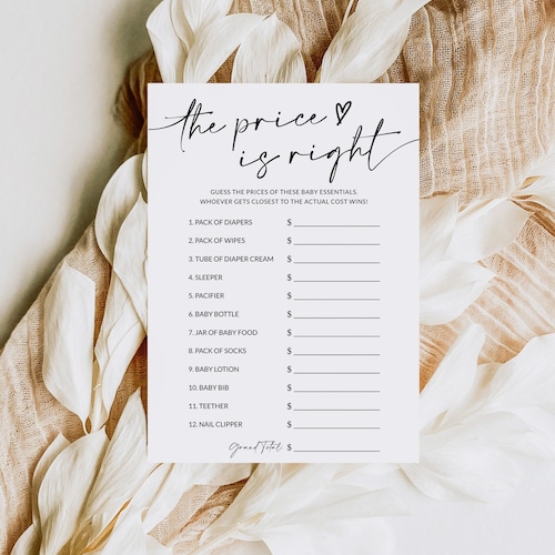 30 'The Price Is Right' Baby Shower Game Cards - Minimalist Fill-in Style, Gender Neutral - View #3