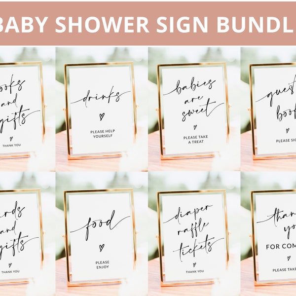 Baby Shower Sign Bundle | Baby Shower Table Signs | Books and Gifts | Diaper Raffle | Baby Shower Game Printable | Editable Template | A1