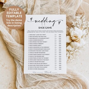 Wedding Shoe Game | Fun Couple Game | Couples Shoe Game | Bridal Shower Game | Couples Wedding Shower Game | Editable Template | A1 image 2