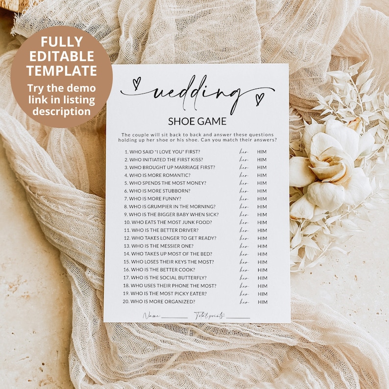 Wedding Shoe Game | Fun Couple Game | Couples Shoe Game | Bridal Shower Game | Couples Wedding Shower Game | Editable Template | A1 image 2