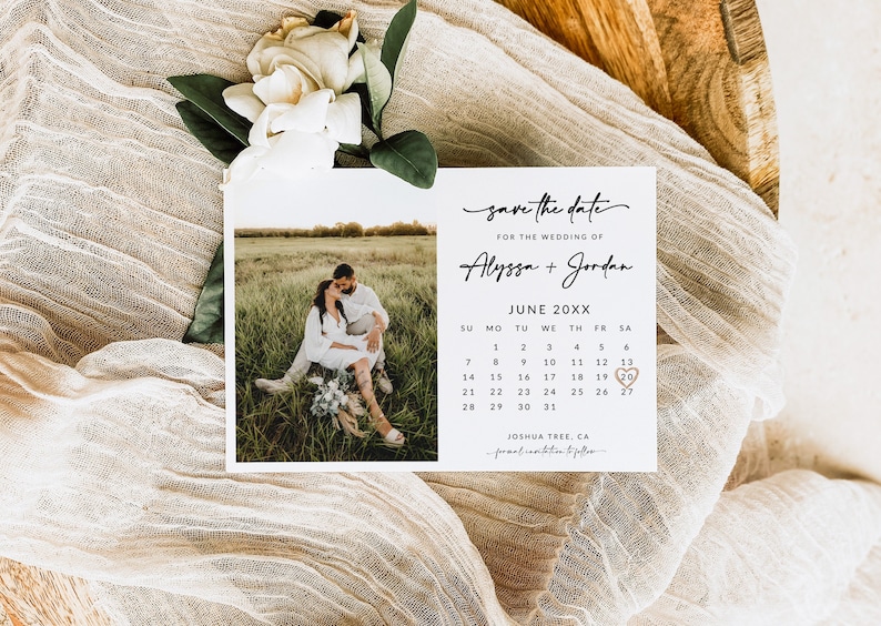 Minimalist Save The Date Calendar Template with Photo Boho Save The Date Digital Download Modern Save The Date Template Editable A1 image 3