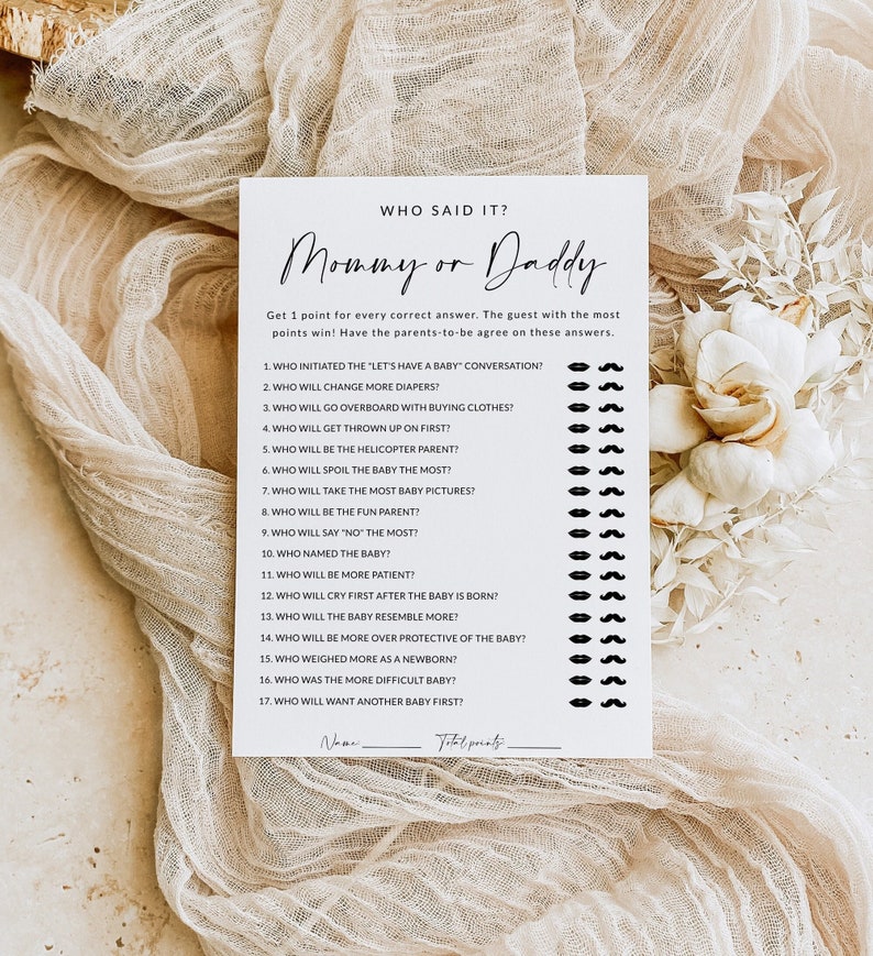 Mommy or Daddy Game Mommy or Daddy Guess Who Game Guess Who Said It Baby Shower Game Minimalist Instant Download A1 image 1