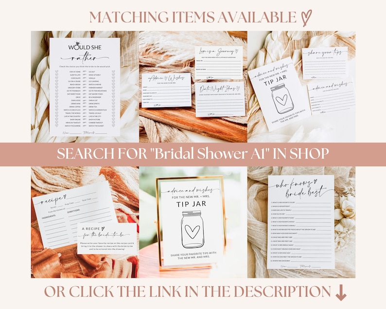 Matching items available in my store. You can click on the link in description or search for Bridal Shower A1 in the shop.