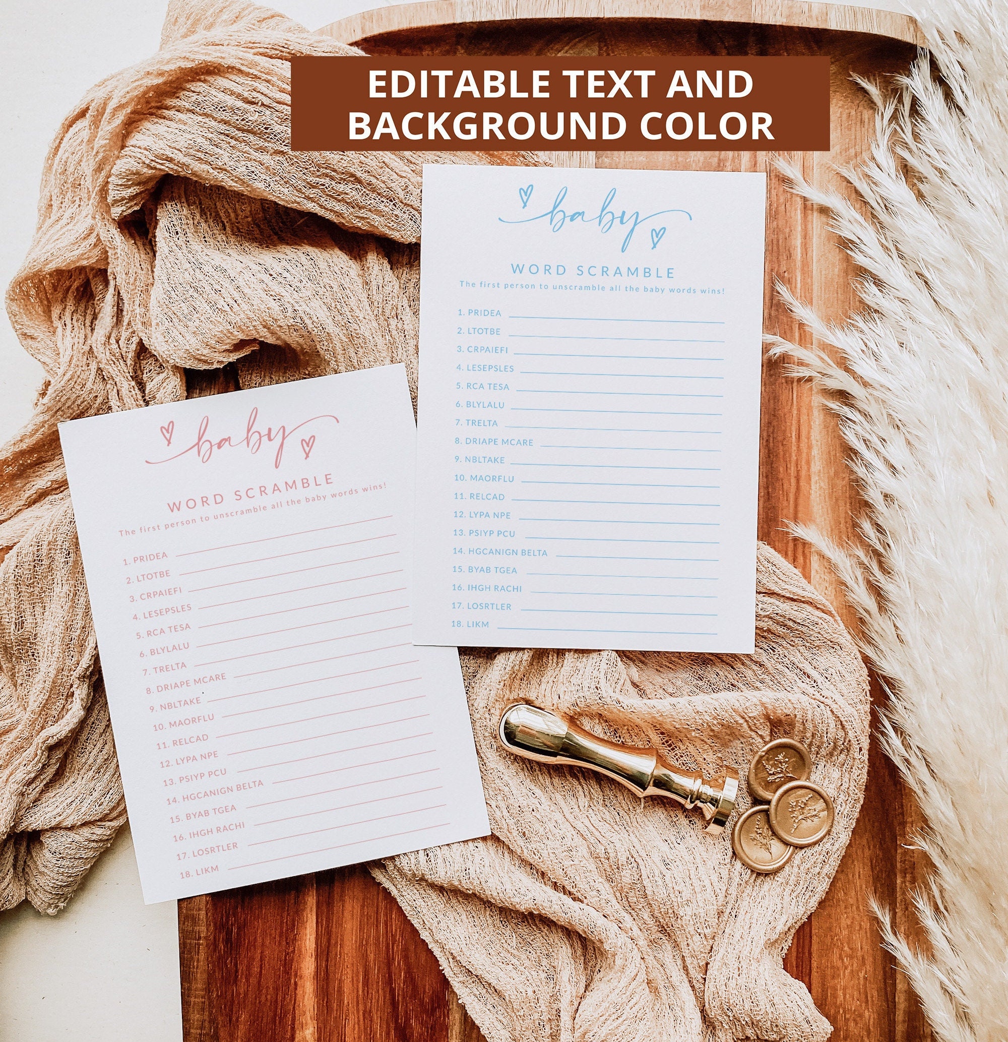 Baby Shower Word Scramble With Answer Key | Baby Shower Game | Baby ...
