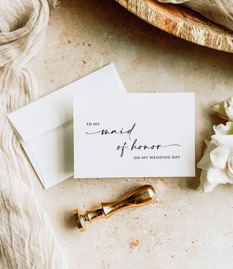 Maid of Honor Thank You Bifold Card To My Maid of Honor On My Wedding Day Wedding Thank You Card Template Minimalist A1 image 2