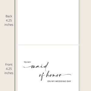 Maid of Honor Thank You Bifold Card To My Maid of Honor On My Wedding Day Wedding Thank You Card Template Minimalist A1 image 5