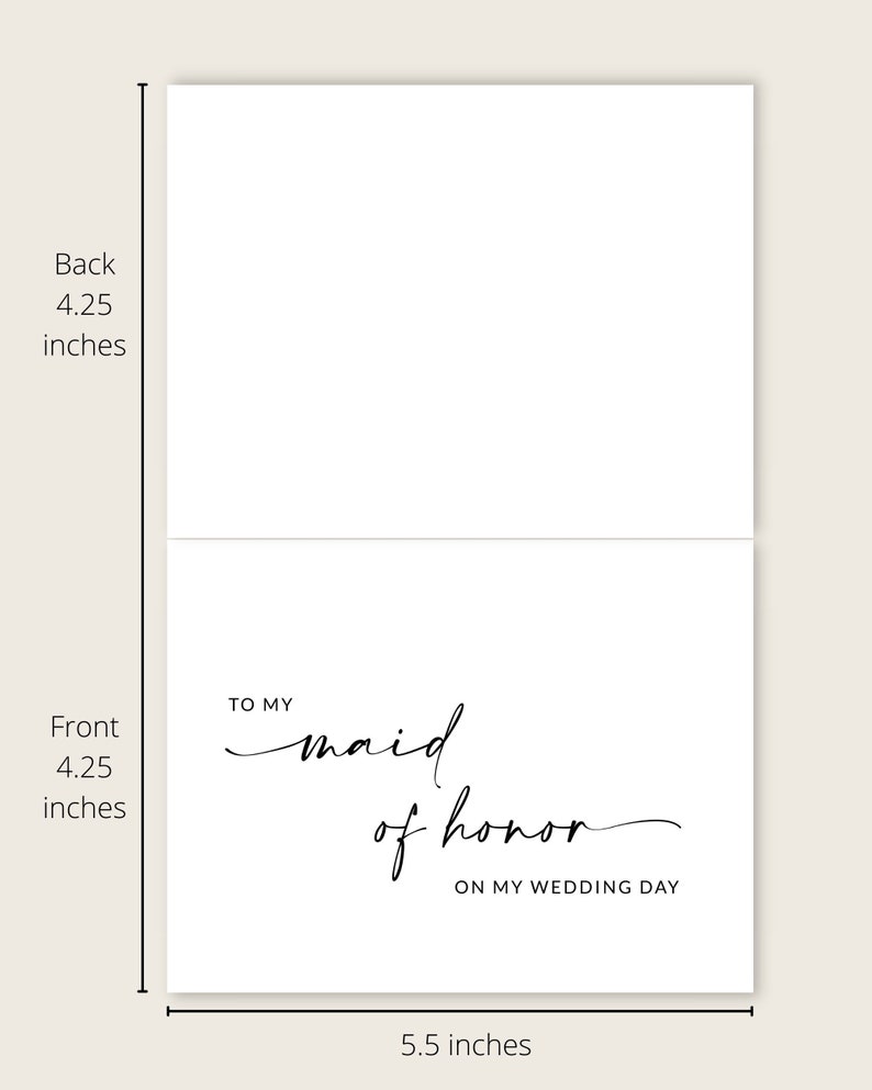 Maid of Honor Thank You Bifold Card To My Maid of Honor On My Wedding Day Wedding Thank You Card Template Minimalist A1 image 5