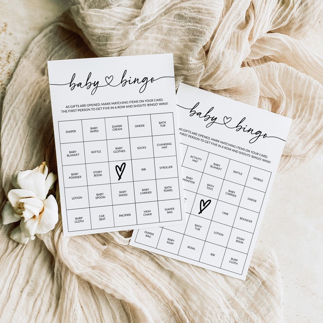 Baby Shower Bingo | 60 Prefilled Baby Bingo Cards | Baby Shower Game ...