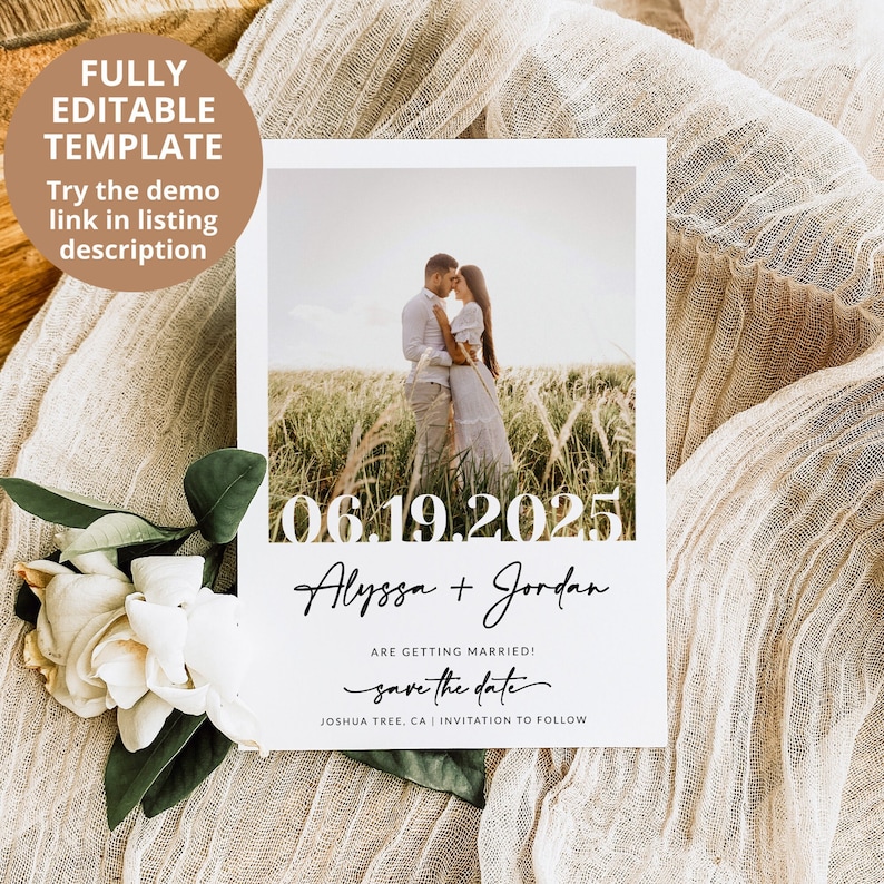 Save The Date Template with Photo Photo Save The Date Save The Date Card Save The Date Digital Download Editable Template A1 image 2