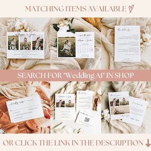 May include: A set of wedding stationery with a rustic theme. The stationery includes an invitation, RSVP card, details card, and save the date card. The cards are all white with black calligraphy and feature a floral design. The text on the invitation reads "Alyssa & Jake".