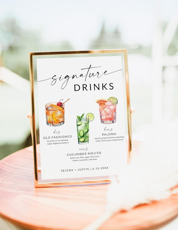 Signature Cocktail Sign, Signature Drink Sign, Bar Menu, Wedding Drink Sign, His and Her Drinks, Bride and Groom Drink, Editable Template S2