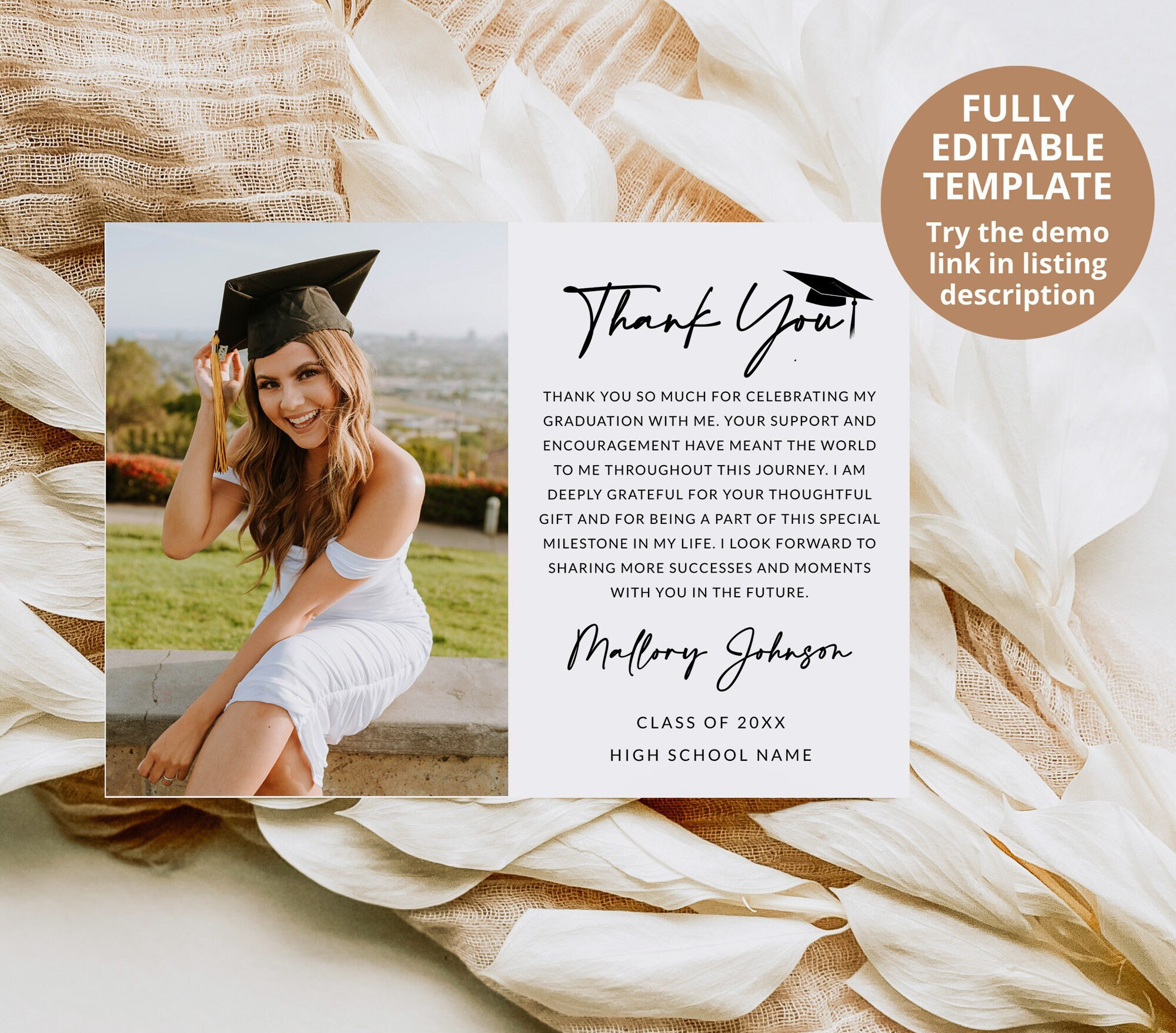 Graduation Thank You Card Template With Photo | Grad Thank You | Personalized Graduation Card | Graduation Gift | Editable Template | A1 - Etsy Graduation Thank You Card Template With Photo | Grad Thank You | Personalized Graduation Card | Graduation Gift | Editable Template | A1 - Etsy