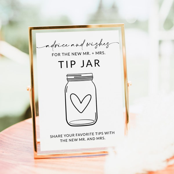 Wedding Advice Tip Jar Sign | Advice and Wishes for the Bride and Groom | Bridal Shower Game | Bridal Shower Sign | Editable Template | A1