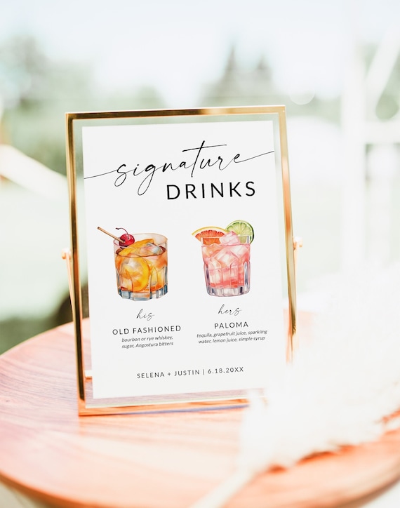 Signature Cocktail Sign, Signature Drink Sign, Bar Menu, Wedding Drink Sign, His and Her Drinks, Bride and Groom Drink, Editable Template S2