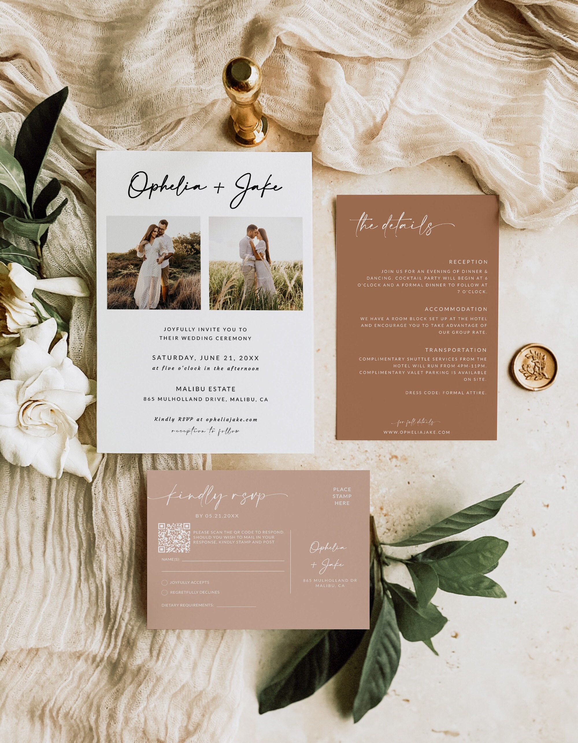 Wedding Invitation Template Suite With QR Code Rsvp and Details