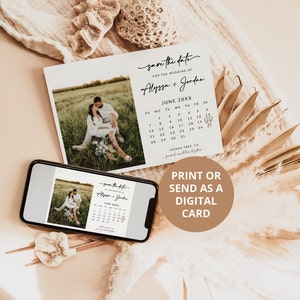 Minimalist Save The Date Calendar Template with Photo Boho Save The Date Digital Download Modern Save The Date Template Editable A1 image 2