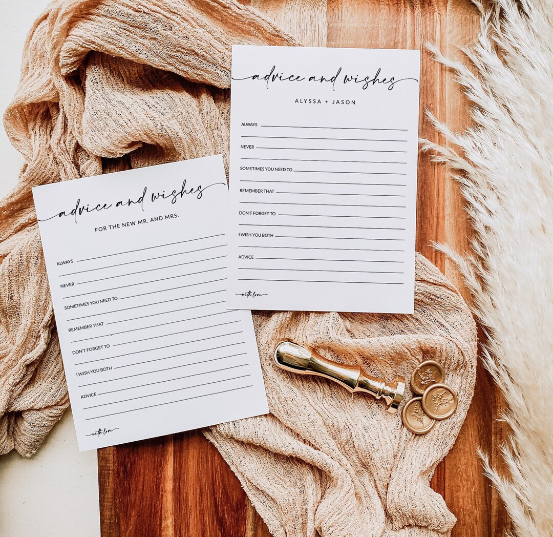 Wedding Advice and Wishes Template | Bridal Shower Bachelorette Games ...