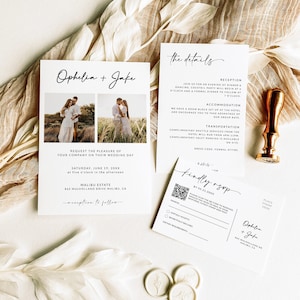 Wedding Invitation Template with Qr Code Wedding Invitation Suite with Photo Wedding Invitation Bundle Rsvp and Details Card A1 image 6