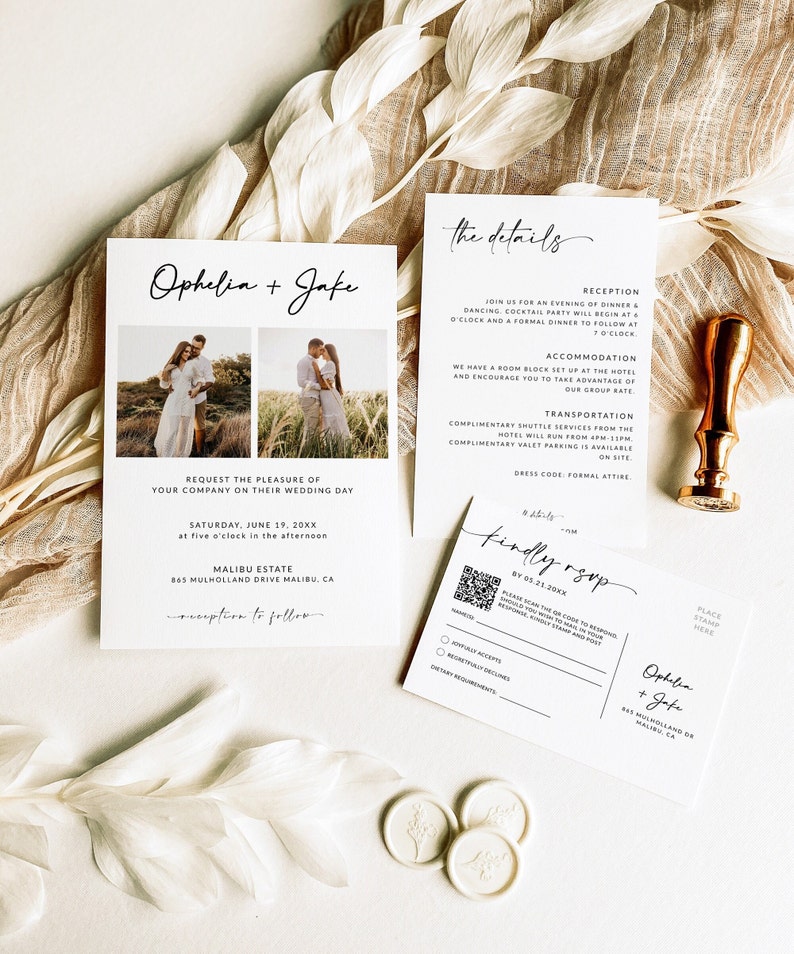 Wedding Invitation Template with Qr Code Wedding Invitation Suite with Photo Wedding Invitation Bundle Rsvp and Details Card A1 image 6