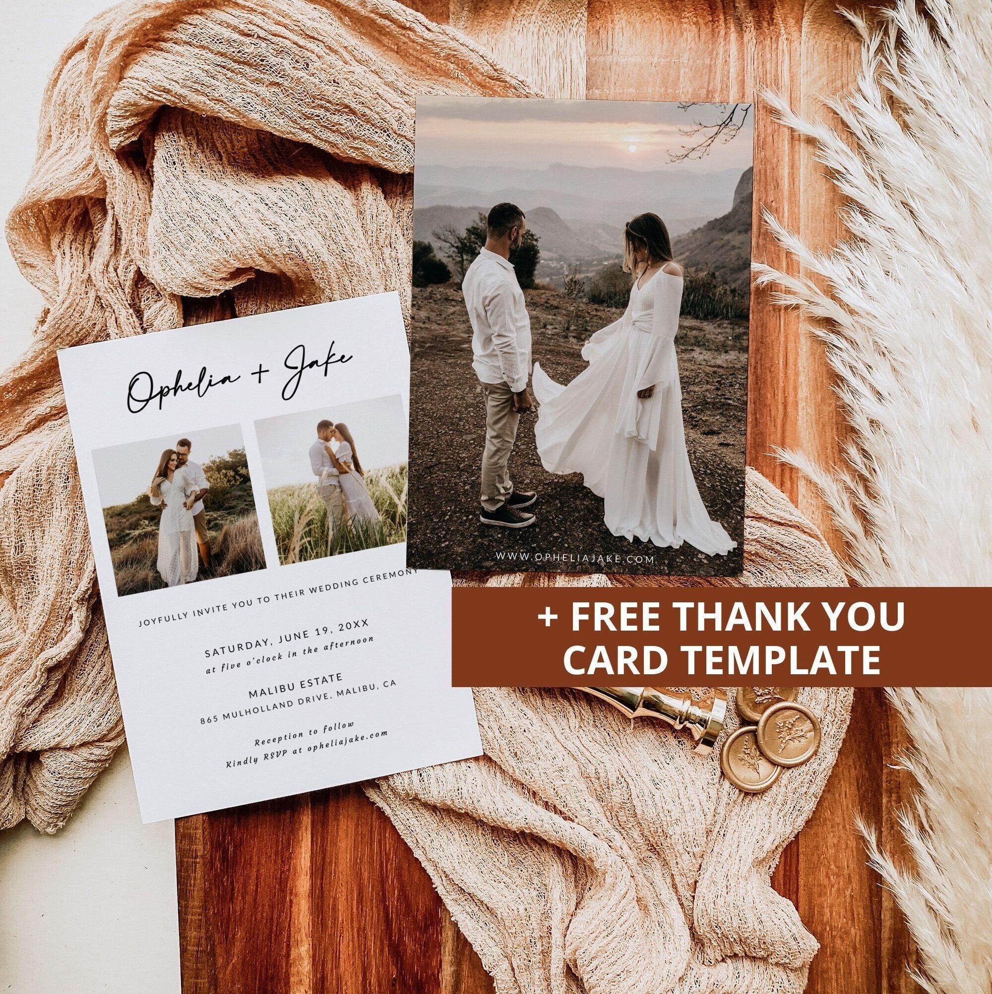 Minimalist Wedding Invitation Template with Photo Boho Wedding Template Simple Wedding Invite Template Editable Template